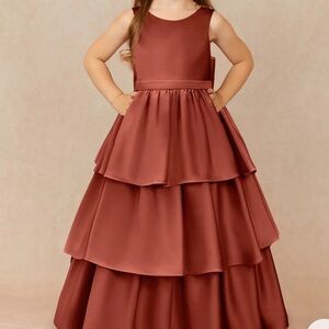 Azazie Terracotta Margie Ruffled Tiered Sleeveless Gown